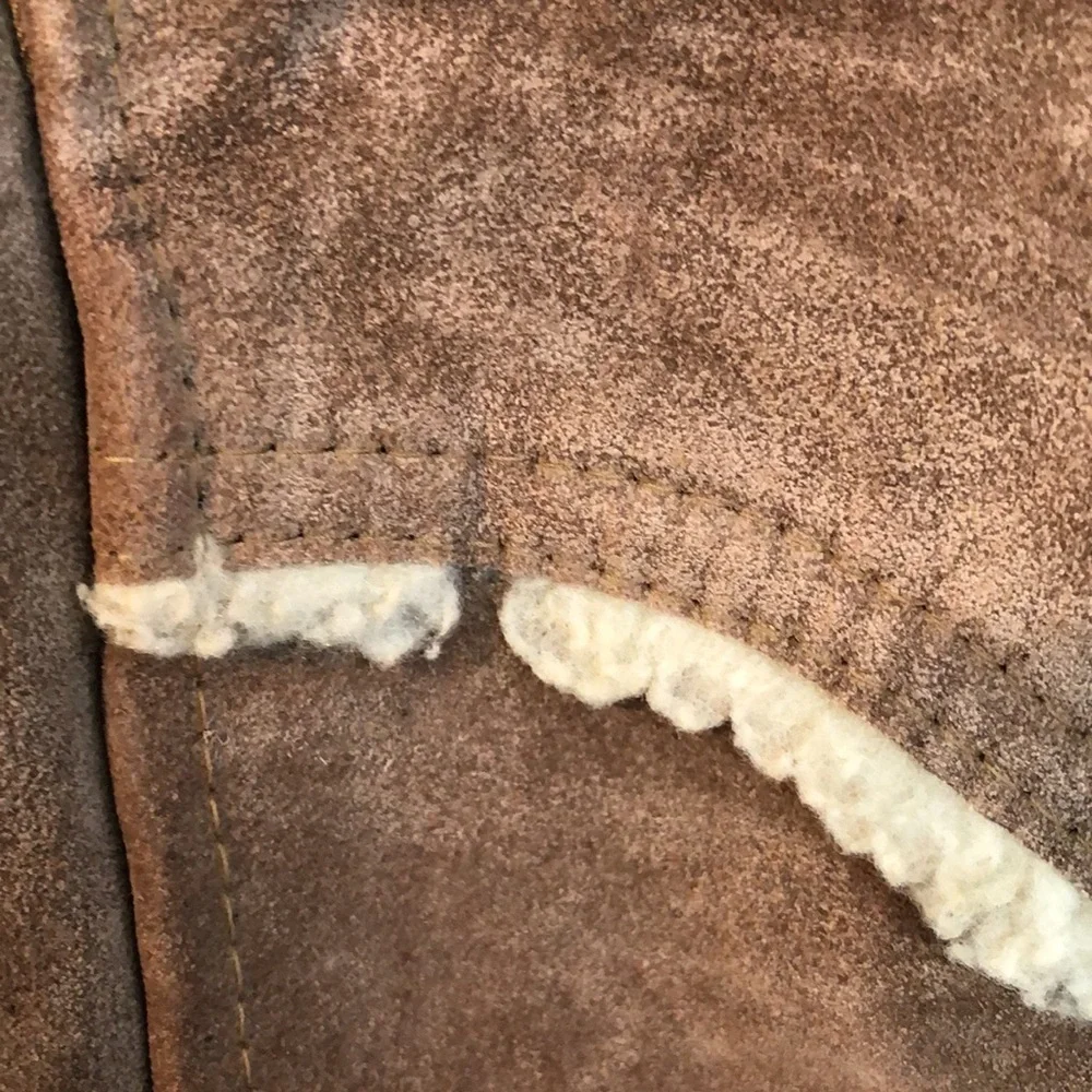 Vintage 70s Marlboro Man Suede Leather Shearling Rancher Coat